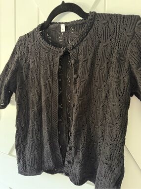 Black Short-Sleeve Knit Cardigan - Women